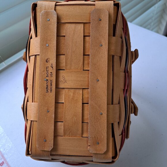 VTG Carnation Basket Wood Texas Military Fort Hood Officer Wives Club Quilt - Picture 11 of 15